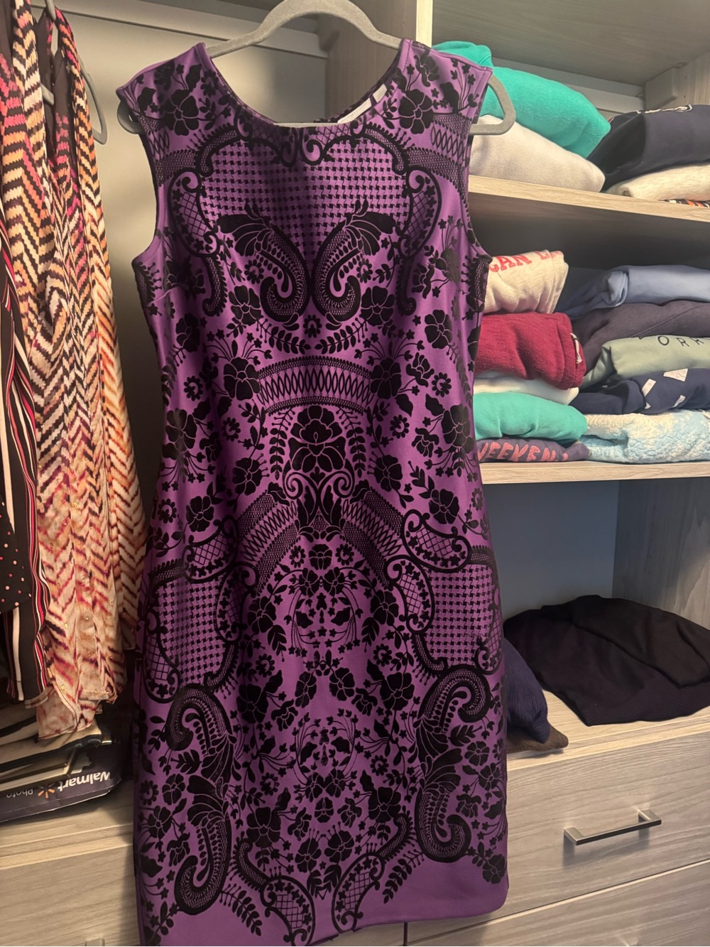 New York & Company Purple and Black Sleeveless Midi Dress